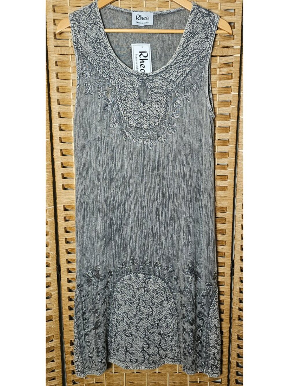 Rhea Sleeveless Embroidered Dress Gray OS NWT